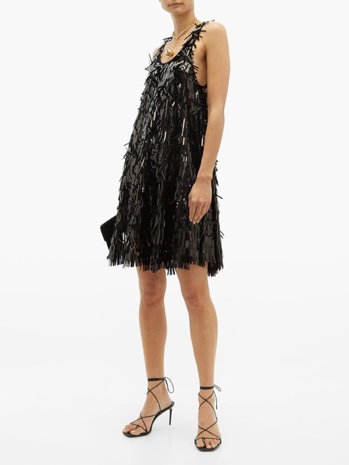 Norma Kamali Sequin-fringed Mini Dress Black - 70% Off Sale