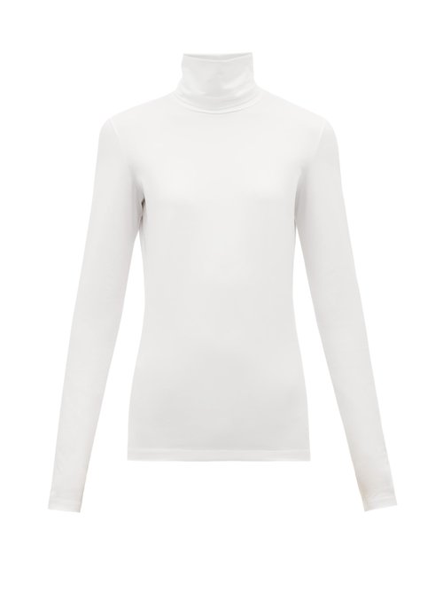 Jil Sander Roll Neck Cotton Blend Top In White | ModeSens