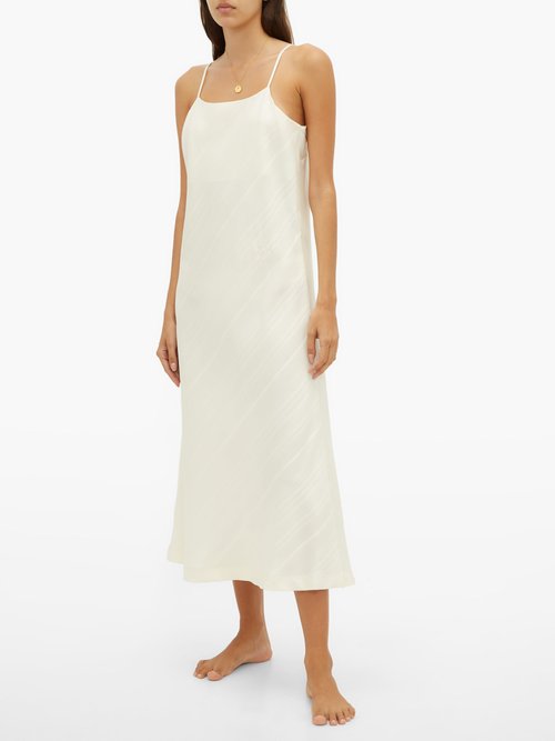 Jil Sander Striped Silk Pyjama Slip Dress Cream – 70% Off Sale