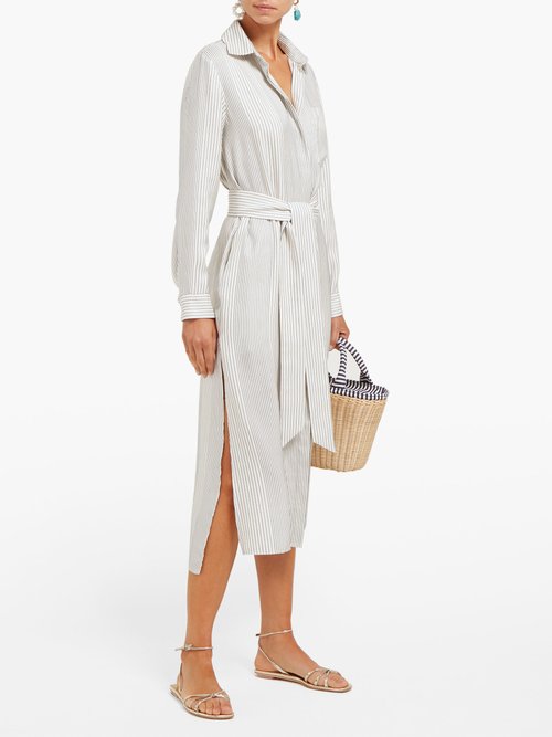 Odyssee Fontanne Striped Tie-waist Shirtdress White – 70% Off Sale