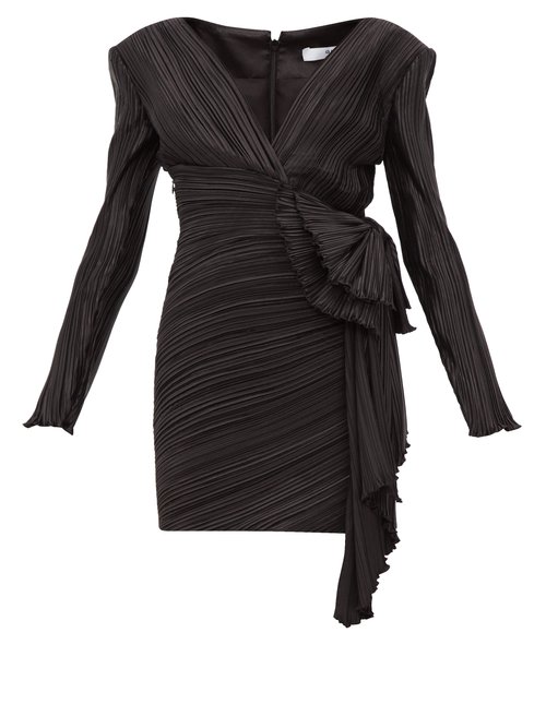 Givenchy - Bow-embellished Plissé-satin Mini Dress Black