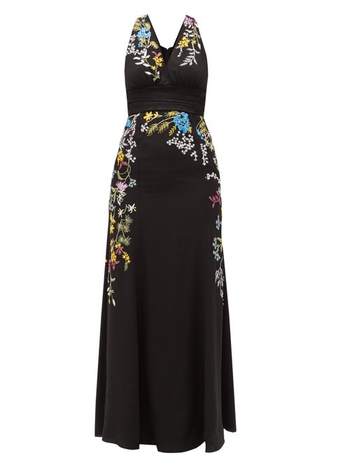 Etro – Bristol Floral-embroidered Silk Gown Black Multi
