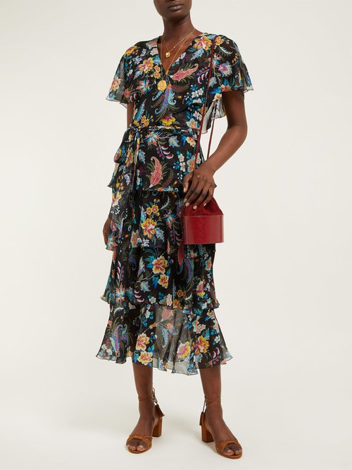 Etro Cumbria Floral-print Silk-chiffon Midi Dress Black Multi - 70% Off Sale