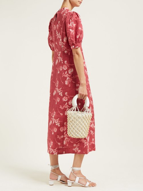 Buy Sea Monet Floral-print A-line Ramie Midi Dress Dark Pink online - shop best Sea clothing sales