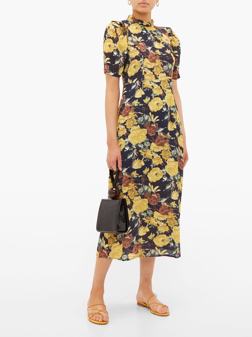 Sea Ella Floral-print Crepe Midi Dress Yellow Multi - 70% Off Sale