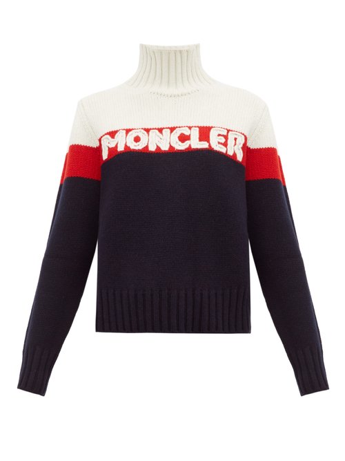 Moncler - Logo-jacquard Striped Wool-blend Sweater Cream Multi