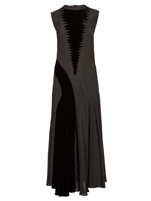Loewe – Velvet-panelled Crepe Maxi Dress Black