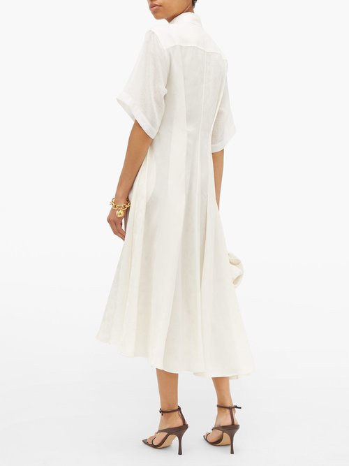 Loewe Feather-jacquard Asymmetric Satin Midi Dress White - 70% Off Sale