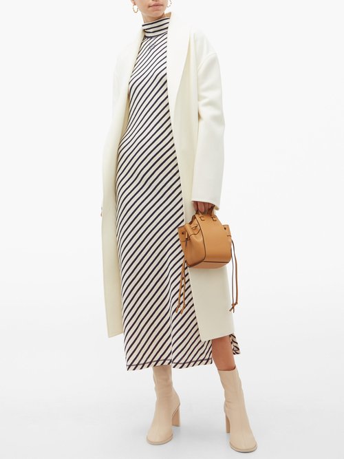 Loewe Diagonal-striped High-neck Jersey Midi Dress Navy White - 70% Off Sale