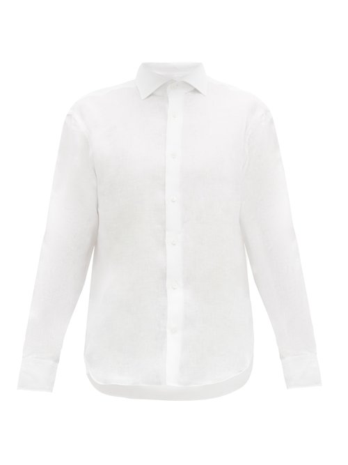 Odyssee Cutaway Collar Linen Shirt In White | ModeSens