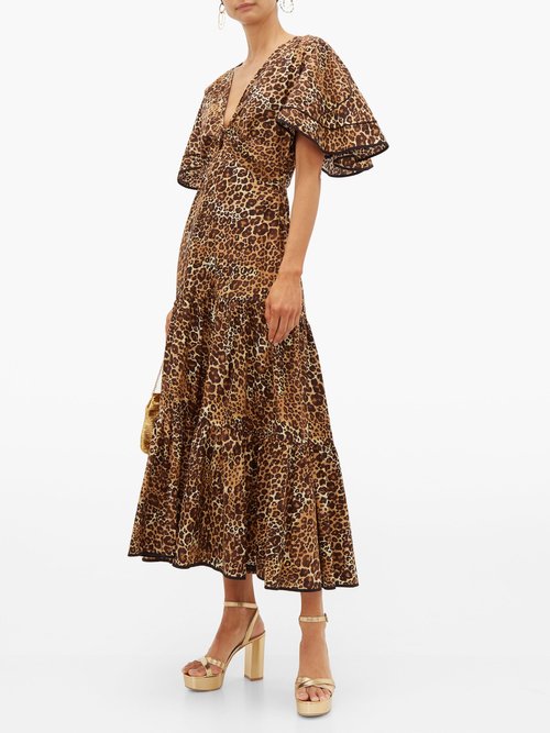Johanna Ortiz Leopard-print Cotton-blend Midi Dress Leopard - 70% Off Sale