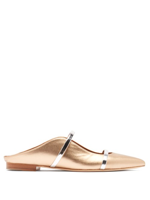 Malone Souliers - Maureen Backless Leather Flats Gold