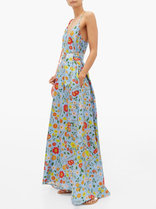 Wiggy Kit Marina Floral-print Silk Maxi Dress Blue Multi - 70% Off Sale