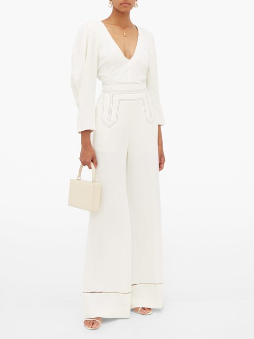 Khaite Jenny Blouson-sleeve Canvas Top White - 70% Off Sale