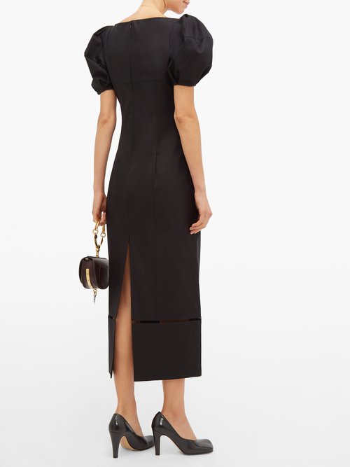 Khaite Allison Puff-sleeve Cotton Midi Dress Black - 60% Off Sale