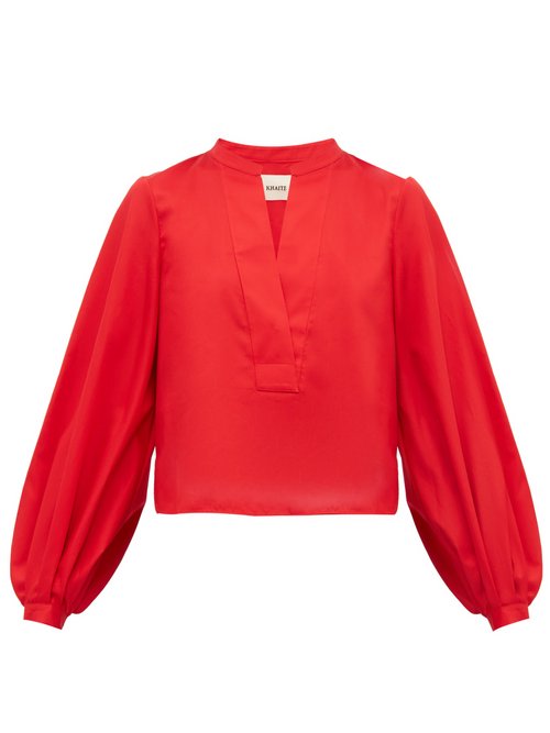 Khaite Suzanna Cotton Blouse In Red | ModeSens