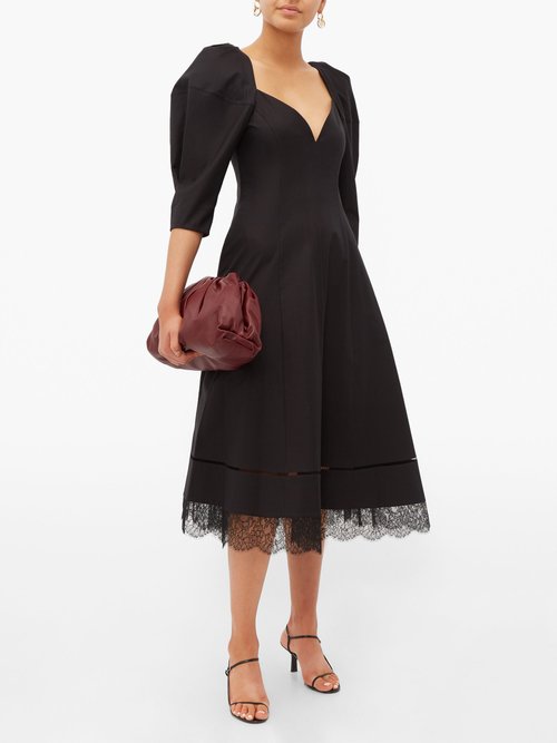 Khaite Dina Puff-sleeve Cotton Midi Dress Black - 70% Off Sale
