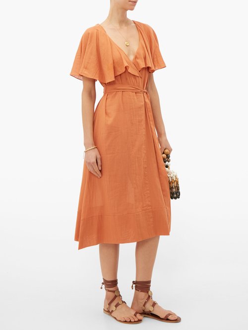 Loup Charmant Zelda Cotton Wrap Dress Brown - 70% Off Sale
