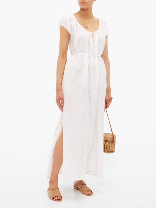 Loup Charmant Fortuna Puff-sleeve Linen Midi Dress White - 70% Off Sale