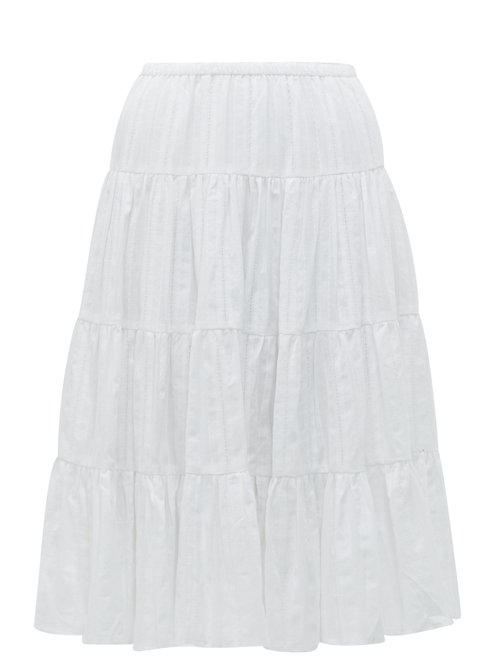 Loup Charmant Falco Jacquard-Stripe Cotton Midi Skirt In White | ModeSens