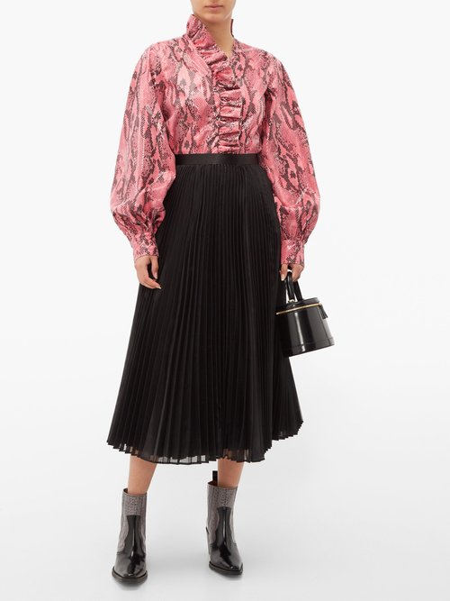 MSGM Python-effect Patent Ruffled Blouse Pink – 70% Off Sale