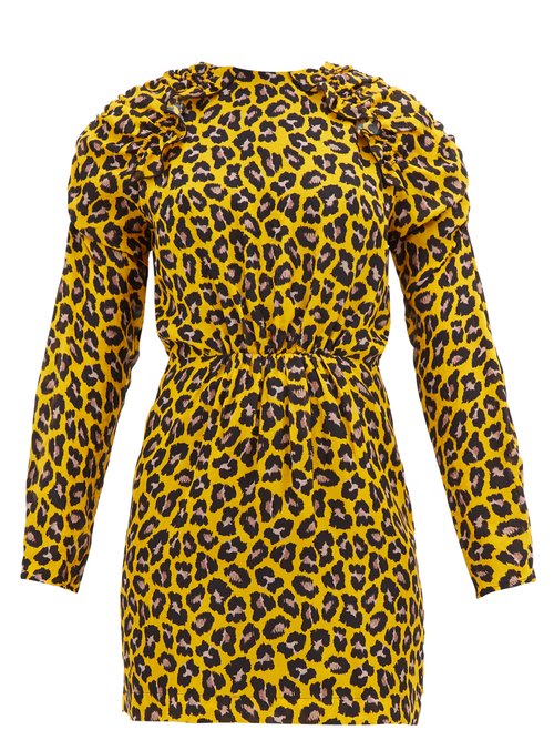 MSGM – Ruffled Leopard-print Crepe Mini Dress Yellow