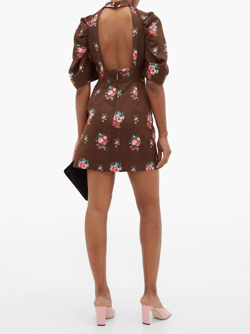 MSGM Open-back Floral-jacquard Dress Brown Multi - 70% Off Sale