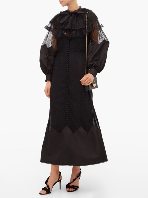 Fendi Ruffled Lace And Taffeta Midi Dress Black