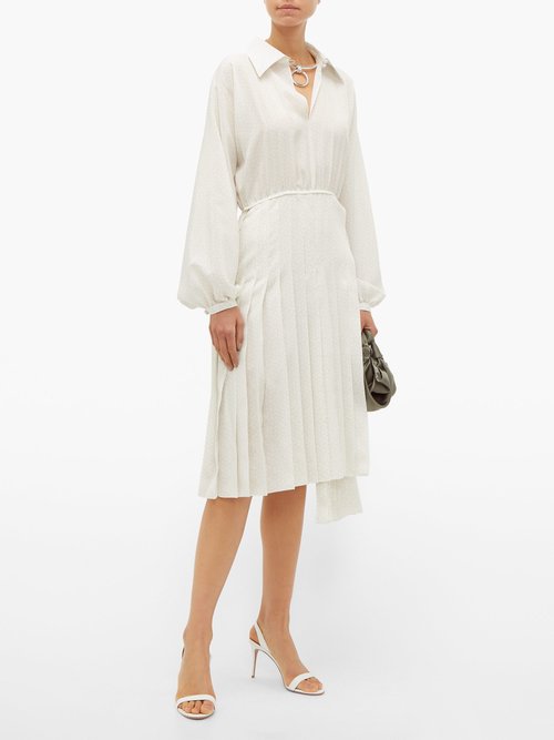 Fendi Balloon-sleeve Swiss-dot Silk Midi Dress White Multi