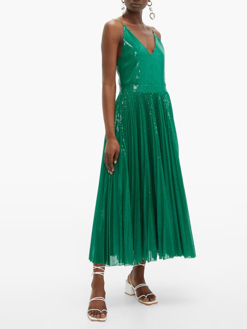 MSGM Pleated Sequinned Dress Green - 70% Off Sale