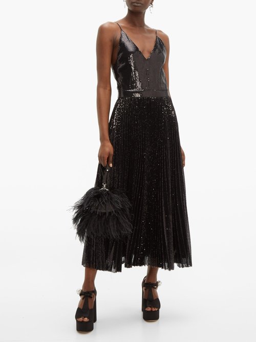 MSGM Pleated Sequinned Dress Black - 70% Off Sale