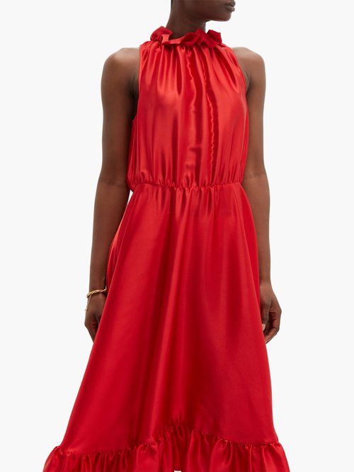 MSGM Ruffle-trimmed Charmeuse Dress Red - 70% Off Sale