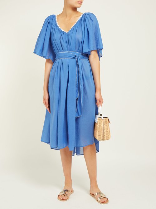 Anaak Isadora Topstitched Cotton Dress Blue - 70% Off Sale