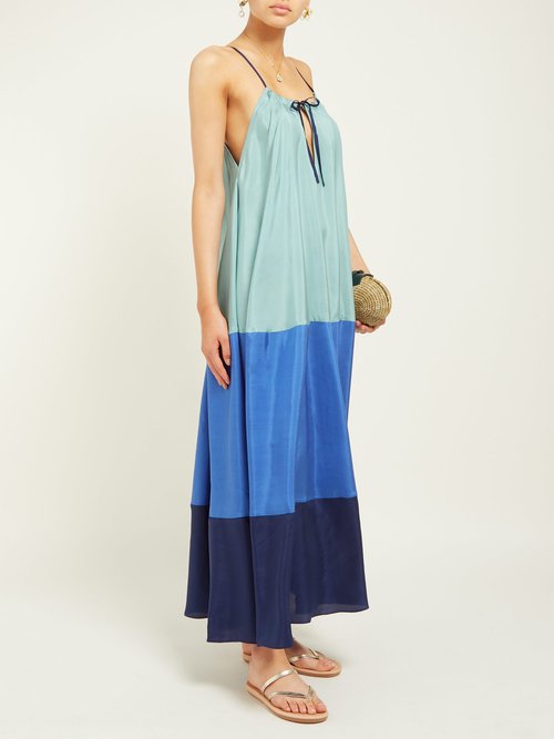 Anaak Clara Colour-block Silk Dress Blue Multi - 70% Off Sale