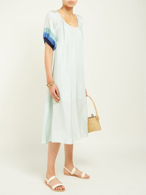 Anaak Catalina Panelled-sleeve Silk Dress Green Multi - 70% Off Sale