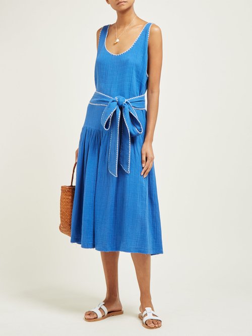 Anaak Camilla Gathered Cotton-gauze Dress Blue - 70% Off Sale