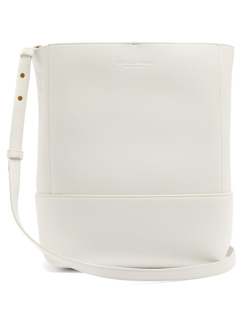 Bottega Veneta - Logo-debossed Leather Bucket Bag - Womens - White