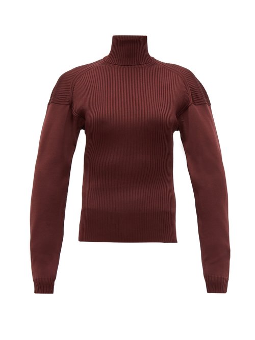 Bottega Veneta - Cut-out Roll-neck Ribbed Silk Sweater Burgundy