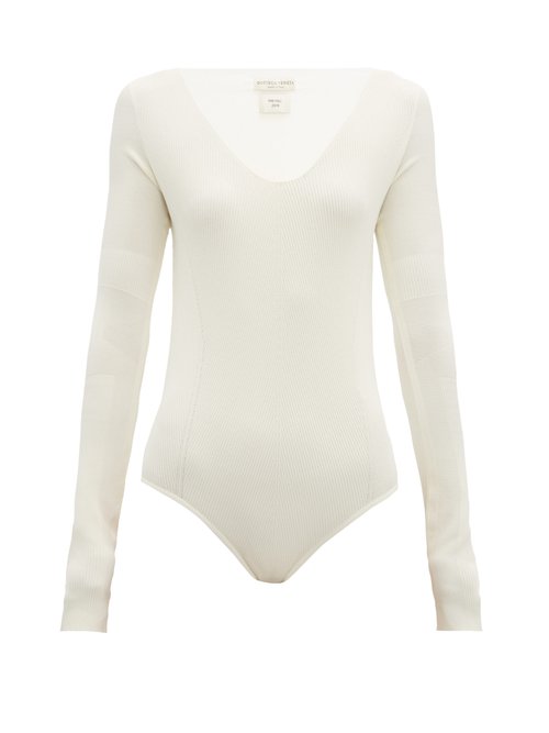 Bottega Veneta - Long-sleeved Ribbed-knit Jersey Bodysuit Ivory