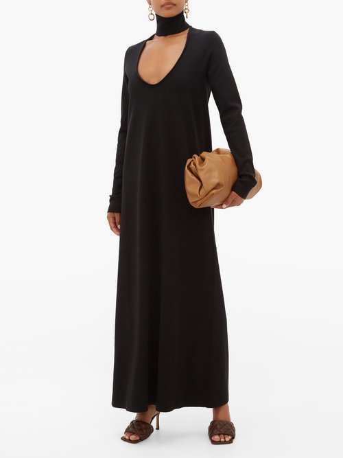 Bottega Veneta High-neck Wool-blend Maxi Dress Black