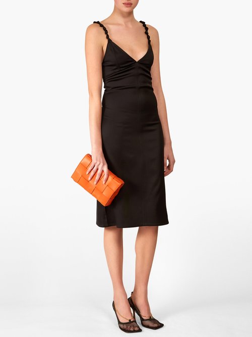 Buy Bottega Veneta Knotted-strap Satin Pencil Dress Black online - shop best Bottega Veneta clothing sales