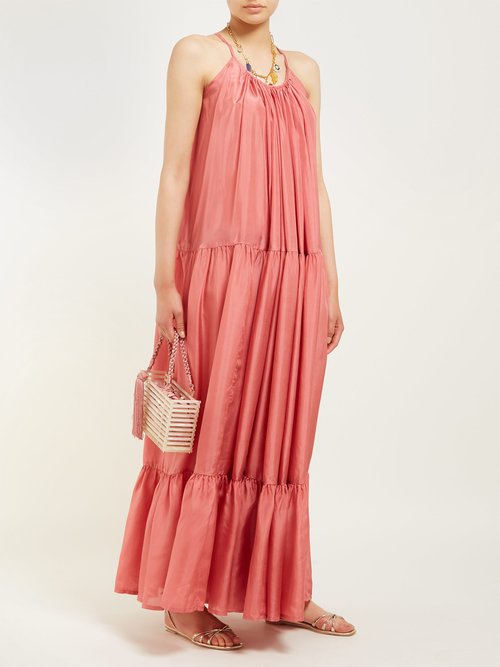 Kalita Genevieve Tiered-silk Maxi Dress Pink - 70% Off Sale