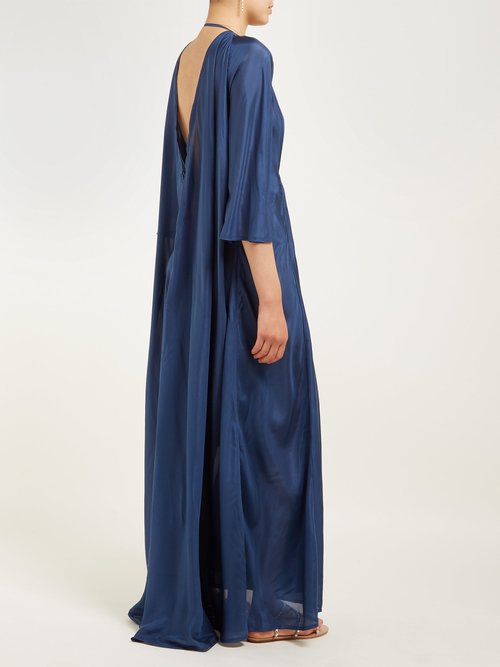Kalita Gathered Silk-habotai Maxi Dress Navy - 60% Off Sale