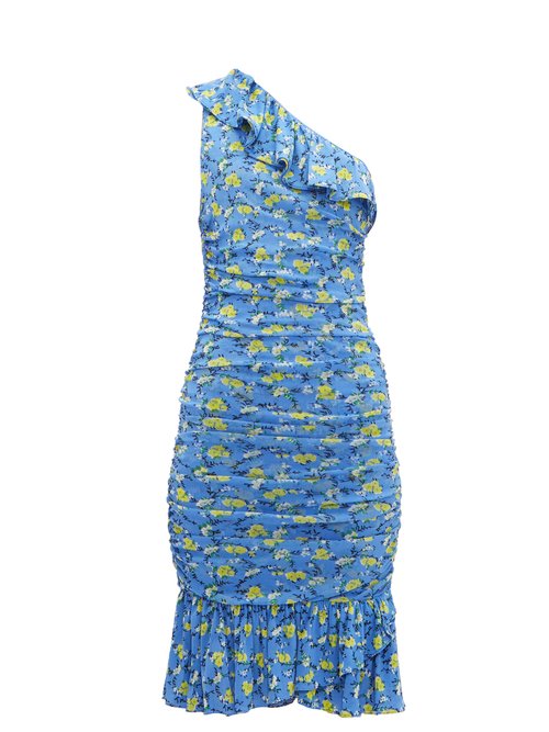 Diane Von Furstenberg – Aerin Ruched Floral-print Mesh Dress Blue Multi