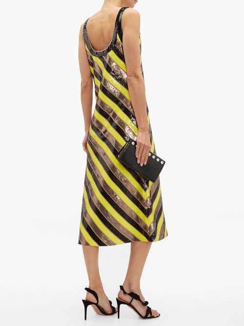 Diane Von Furstenberg Luisa Scoop-neck Sequin-striped Silk Midi Dress Yellow Multi - 70% Off Sale