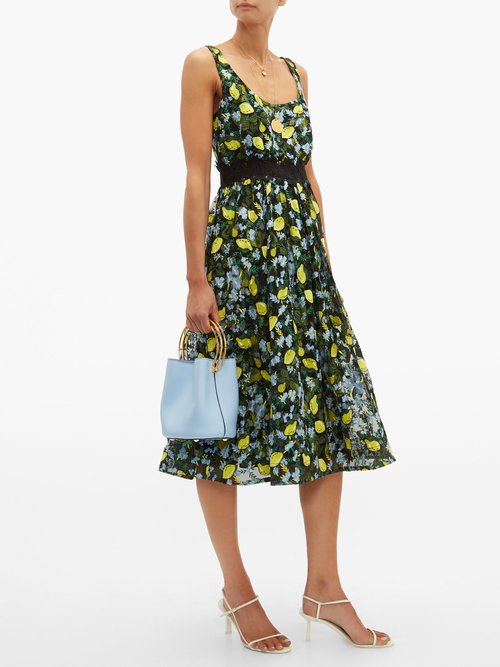 Buy Diane Von Furstenberg Freeda Lemon-embroidered Tulle Dress Black Multi online - shop best Diane Von Furstenberg clothing sales