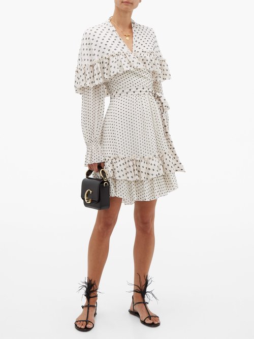 Diane Von Furstenberg Martina Ruffled Fil-coupé Chiffon Wrap Dress White Black - 70% Off Sale