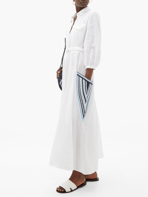 Gabriela Hearst Woodward Crochet-pocket Aloe-linen Shirtdress White Multi - 70% Off Sale