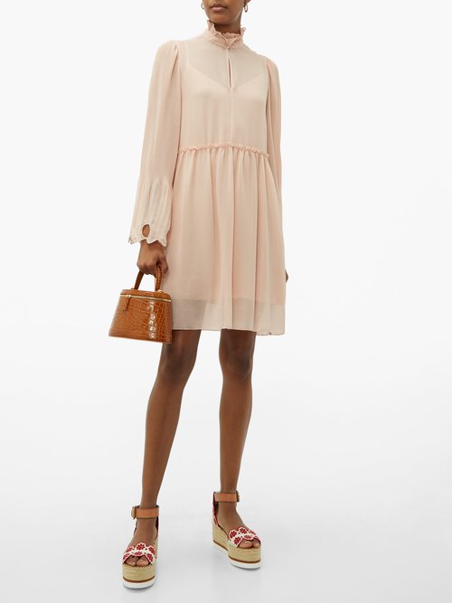 Buy See By Chloé Gathered Plissé Georgette Dress Light Pink online - shop best See By Chloé clothing sales