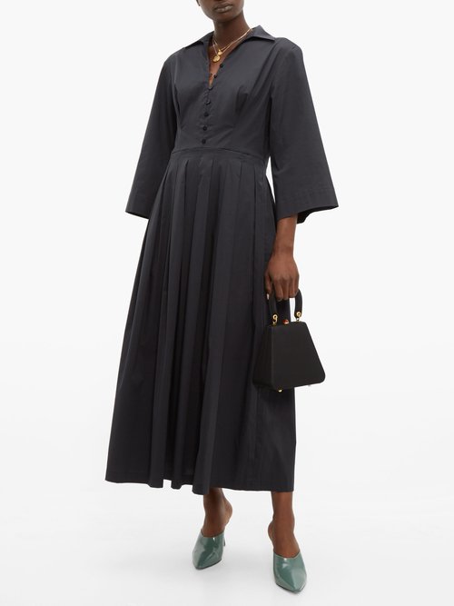 Staud Pleated-skirt Cotton-blend Poplin Shirtdress Black - 70% Off Sale
